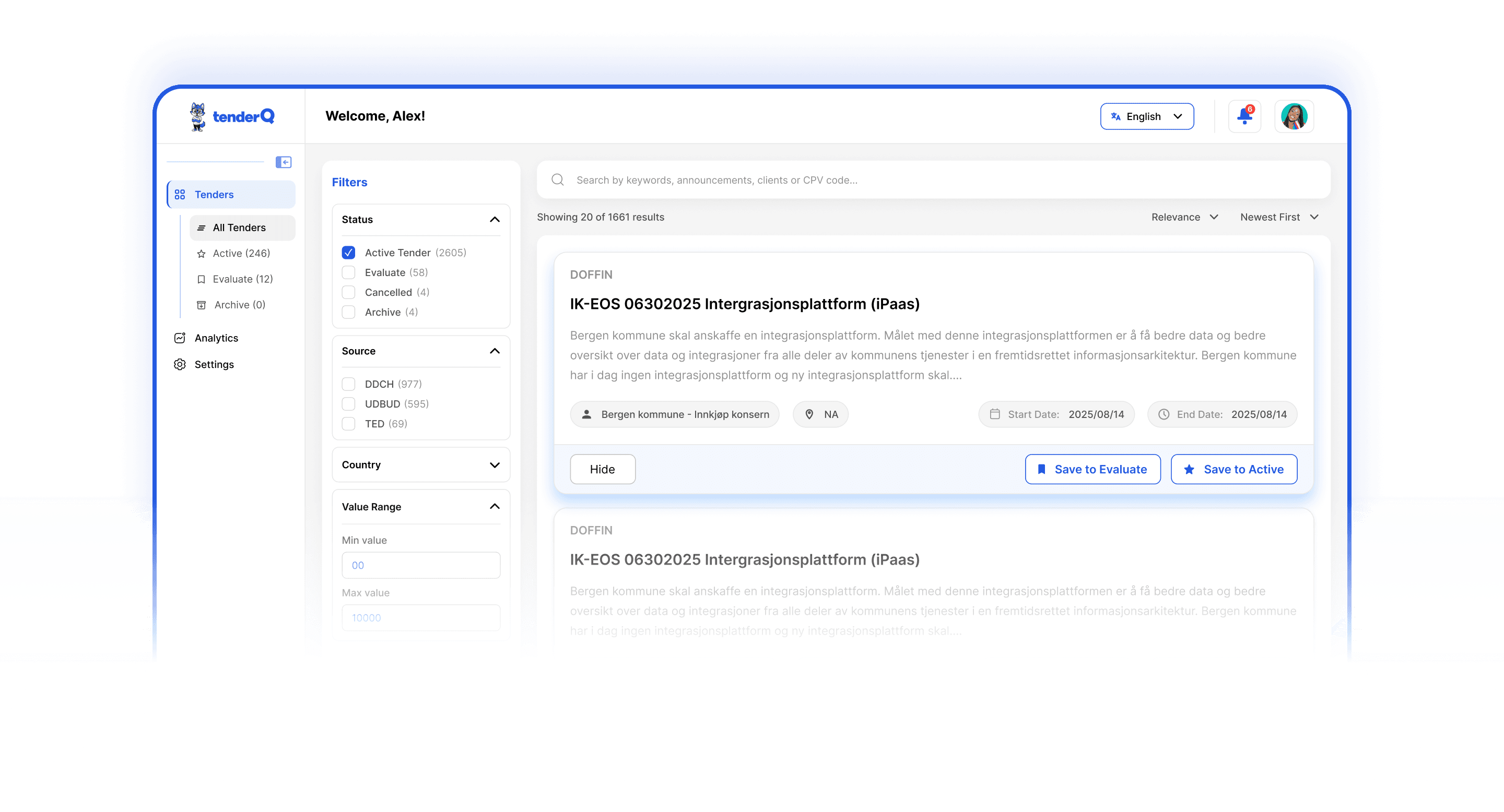 TenderQ Dashboard Screenshot